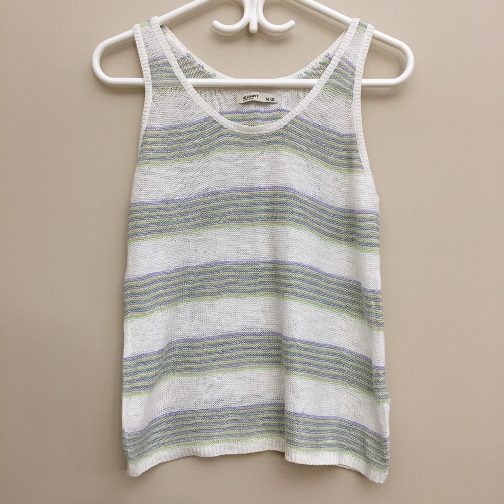 OLD NAVY White Striped Linen Blend Knit Sleeveless Tank Top Women’s Medium